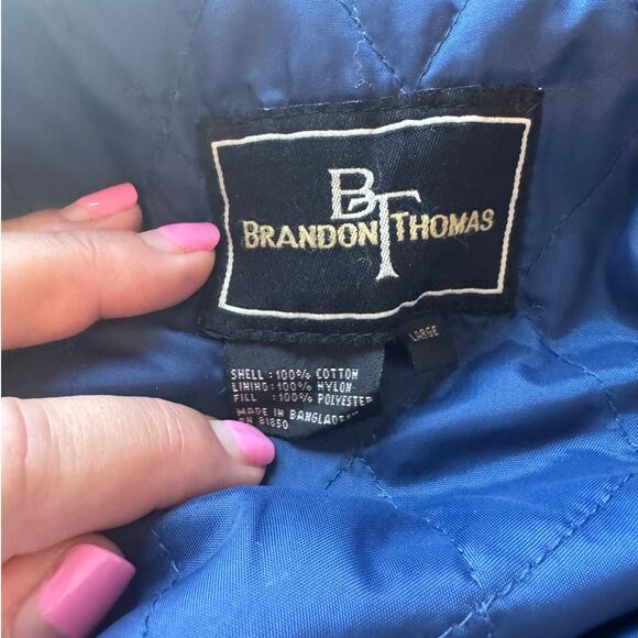 Vtg 90s Brandon Thomas Denim Duffle Toggle Coat Size L - Picture 12 of 14